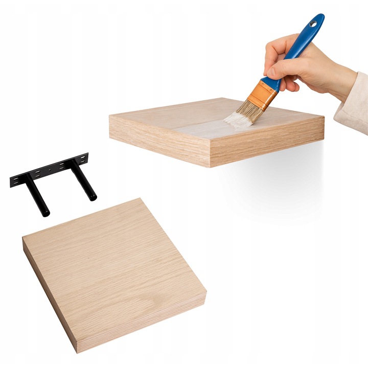 Raft De Perete Suspendat, INTEGRI, Model Viilu, Montare Invizibila, Suporturi Ascunse In Raft, Calitate Inalta, Orificii De Montaj Suplimentare, Capacitate Mare De Incarcare, Design Elegant, 23 x 23 cm, Stejar Natural