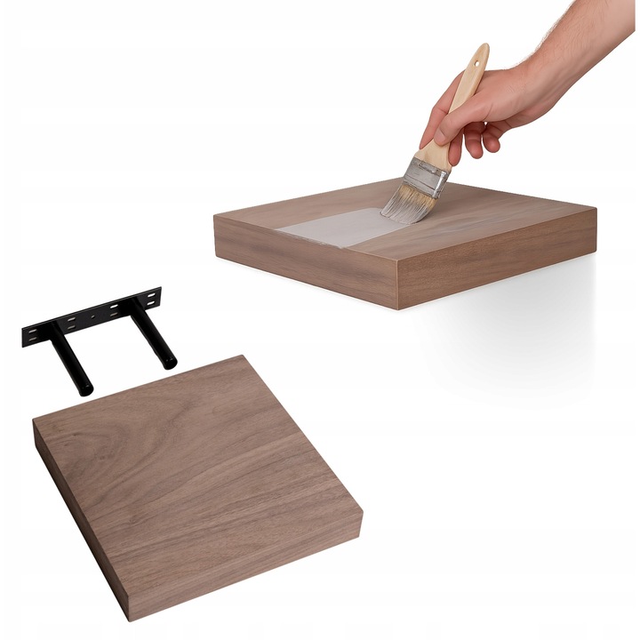 Raft De Perete Suspendat, INTEGRI, Model Viilu, Montare Invizibila, Suporturi Ascunse In Raft, Calitate Inalta, Orificii De Montaj Suplimentare, Capacitate Mare De Incarcare, Design Elegant, 23 x 23 cm, Nuc