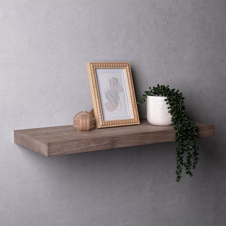 Raft De Perete Suspendat, INTEGRI, Model Viilu, Montare Invizibila, Suporturi Ascunse In Raft, Calitate Inalta, Orificii De Montaj Suplimentare, Capacitate Mare De Incarcare, Design Elegant, 60 x 23 cm, Nuc