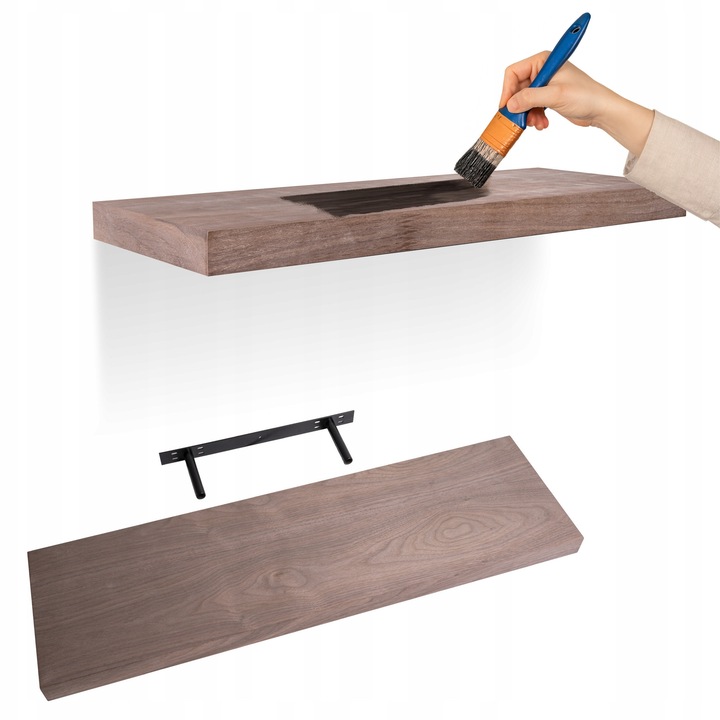 Raft De Perete Suspendat, INTEGRI, Model Viilu, Montare Invizibila, Suporturi Ascunse In Raft, Calitate Inalta, Orificii De Montaj Suplimentare, Capacitate Mare De Sustinere, Design Elegant, 80 x 23 cm, Nuc