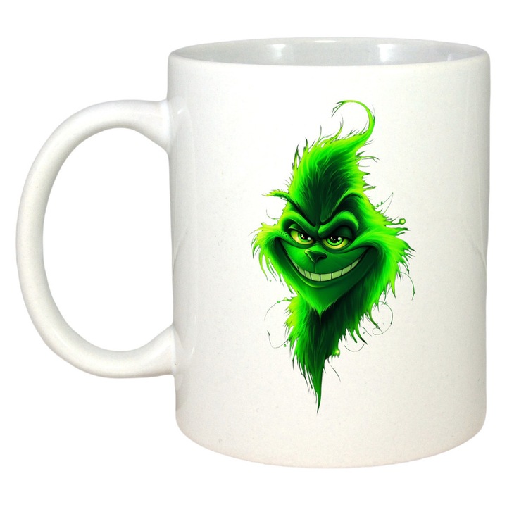 Cana Grinch Verde Luminat In Silueta Craciun, Cadou, Sarbatori, Secret Santa, Cri-Flo, Culoare Alb, 330 ml