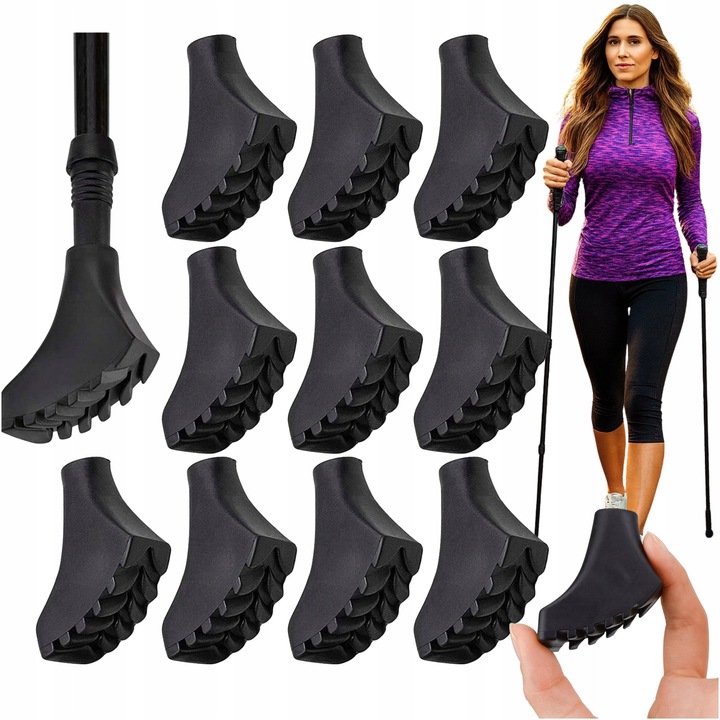 Set 10 Capace Cauciuc pentru Bete Nordic Walking și Trekking, Aderență Excelentă, Diametru 11mm