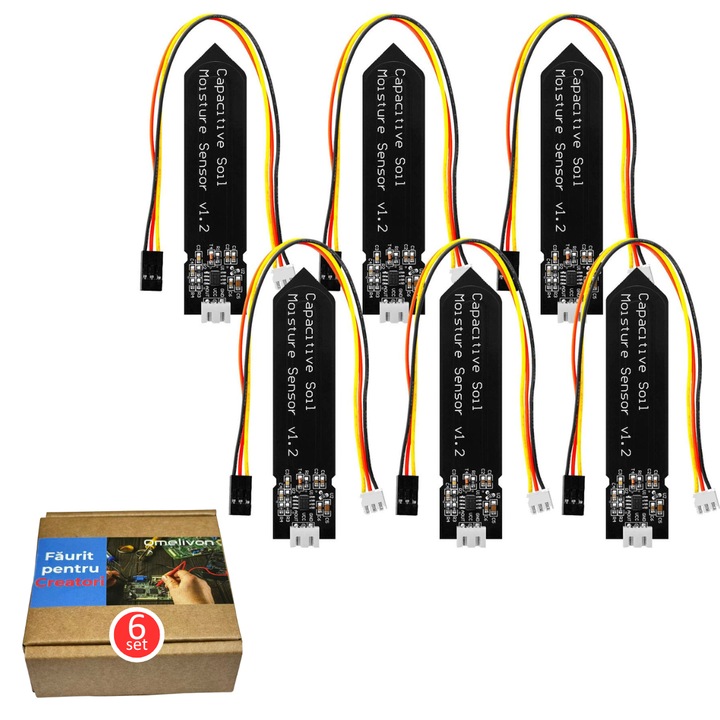 6 db talajnedvesség-érzékelő készlet, Omelivon, kapacitív, korrózióálló, 98x23mm