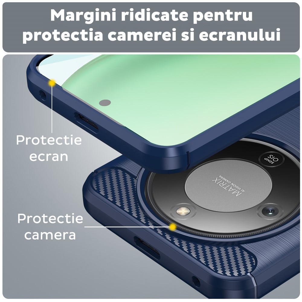 Husa pentru Honor Magic 8 Lite Daden Carbon Flexibila Antisoc, Hybrid Antisoc, Albastru