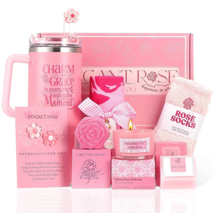 Set cadou relaxare pentru femei, Wacorresi, 8 piese, roz, 40oz