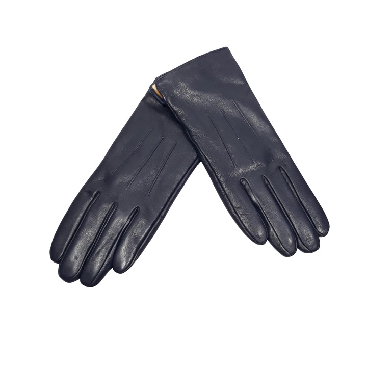 Manusi dama, din piele naturala, cusaturi decorative, bleumarin, Bleumarin