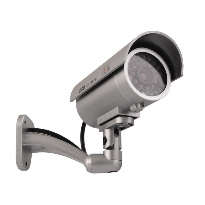 Cameră falsă IR9000 S, Centrumelektroniki, argintie, rezistentă la intemperii, 13, 5x6cm, set cu 2x baterii AAA Varta