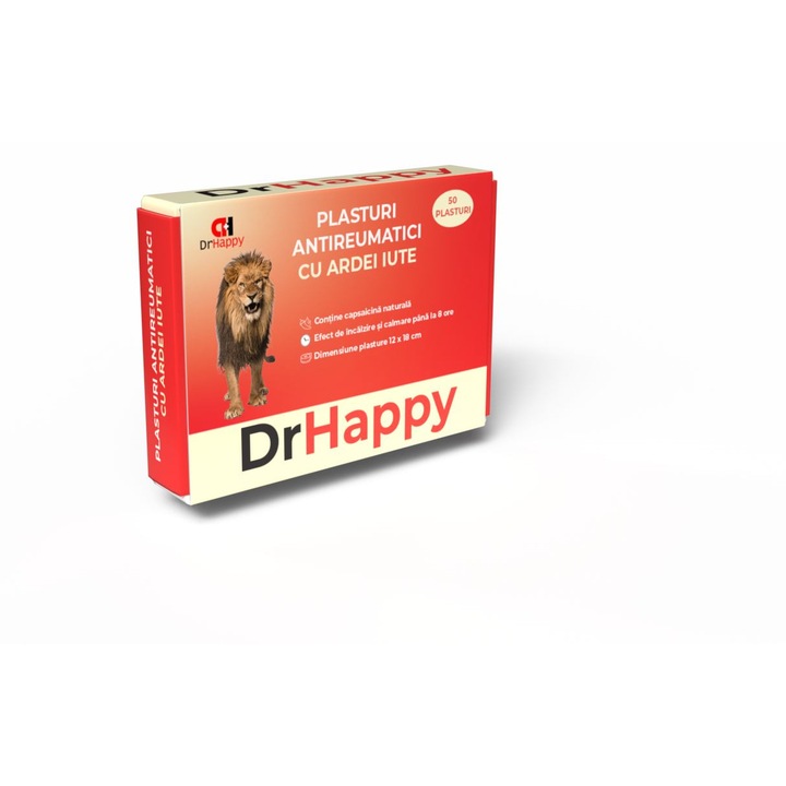 Plasturi Antireumatici Dr. Happy, 12x18cm, set 50 buc, cu extract de ardei iute