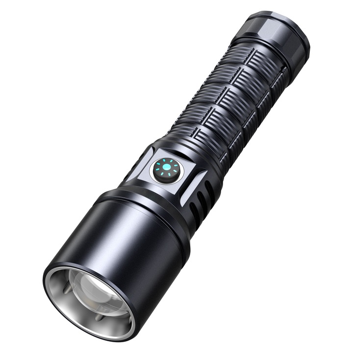 Акумулаторен LED тактически фенер, 8000lm, 479м обхват, IP68 водоустойчив, няколко режима, за спешни случаи