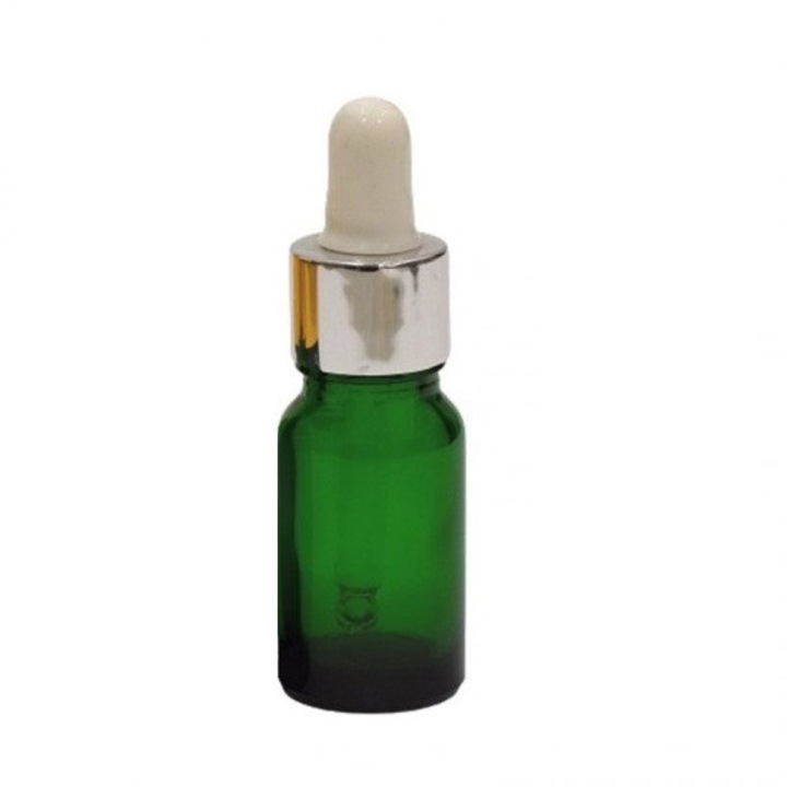 Sticla verde cu pipeta, capac pipeta argintiu/cauciuc alb, 10ml