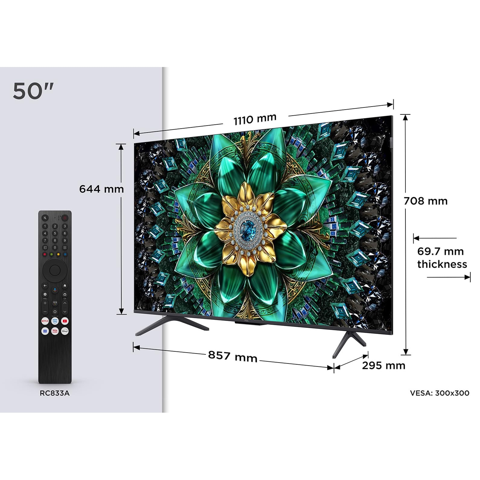 Televizor Smart Mini LED TCL 50Q6C, 50" (127 cm), 4K Ultra HD, QD-Mini LED, Google TV, HDR10+/Dolby Vision, 120/144 Hz, Negru