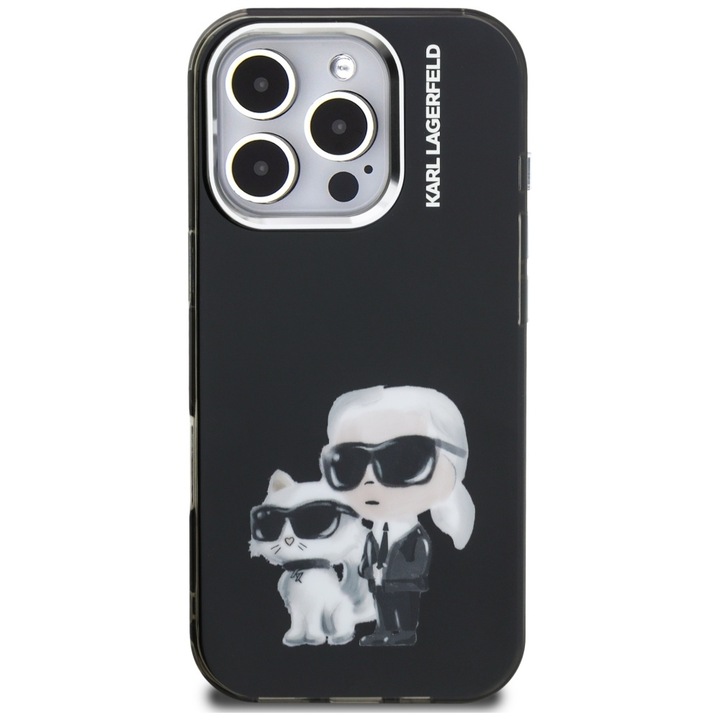 Кейс за iPhone 16 Pro с акварелна каишка и лого Karl Lagerfeld IML, черен