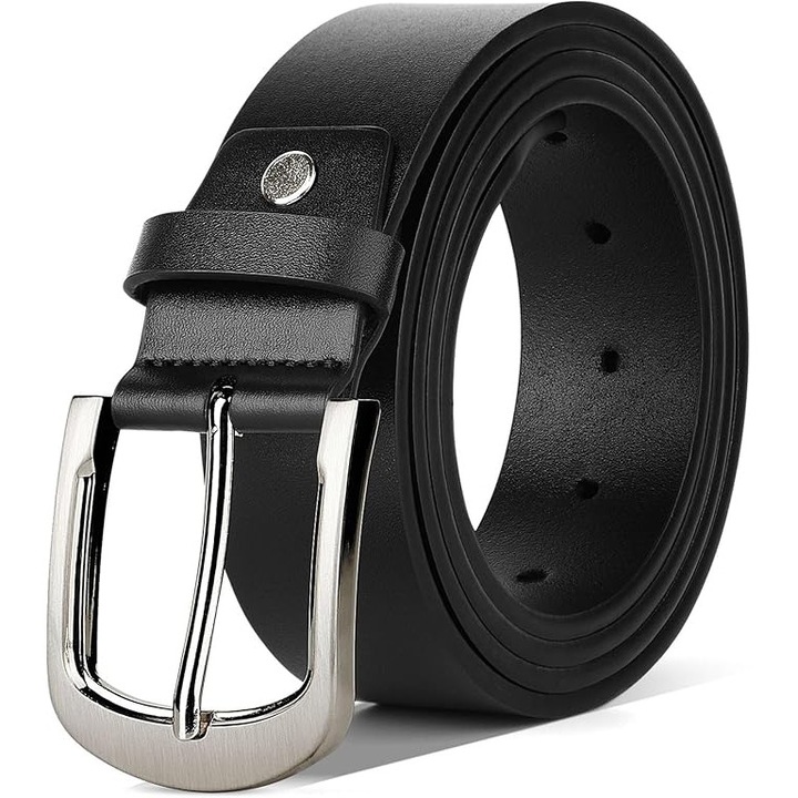Férfi Bőr Öv, Fekete, Állítható, 110 cm, 38 mm-es Tűs Csat