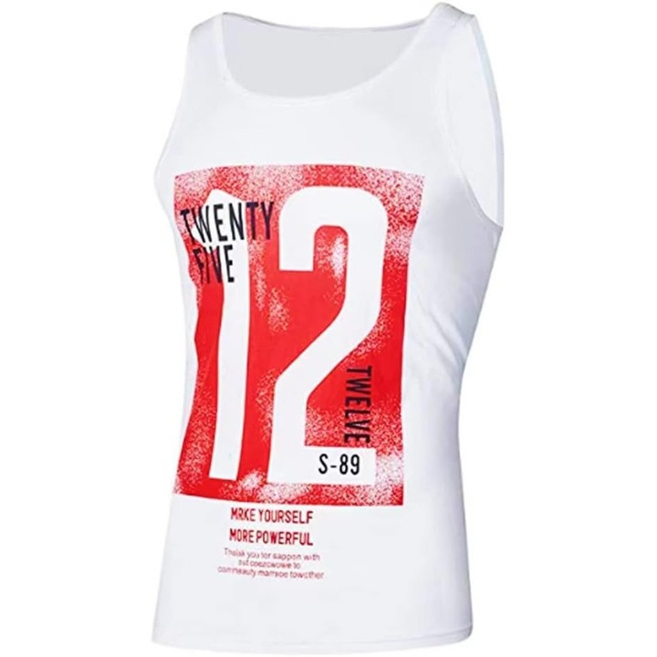 Maiou sport barbati, bumbac, alb/rosu, XL INTL