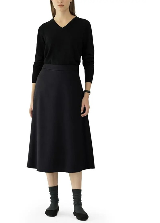 Fusta midi, evazata, neagra, din bumbac, S INTL