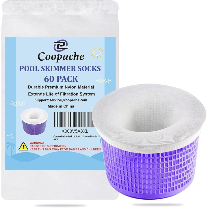 Комплект от 60 найлонови чорапи за скимер за басейн, Coopache, защита на филтърната система, издръжлив материал, за многократна употреба