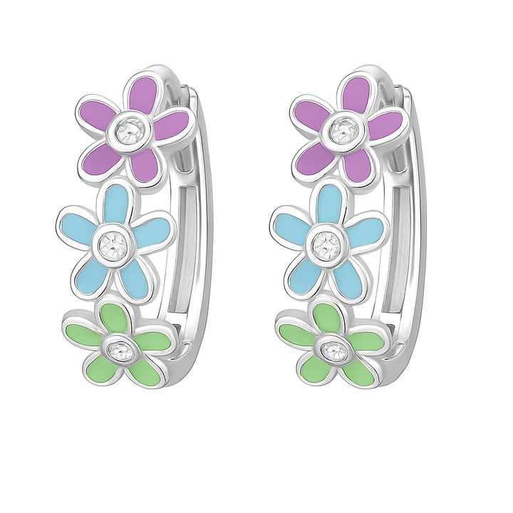 Cercei tortite fetite Boutique 23 Daisy Flower Colors, argint 925 hipoalergenic, multicolor, dimensiune floare 4.4x11mm, set cu cutie bijuterie, certificat garantie