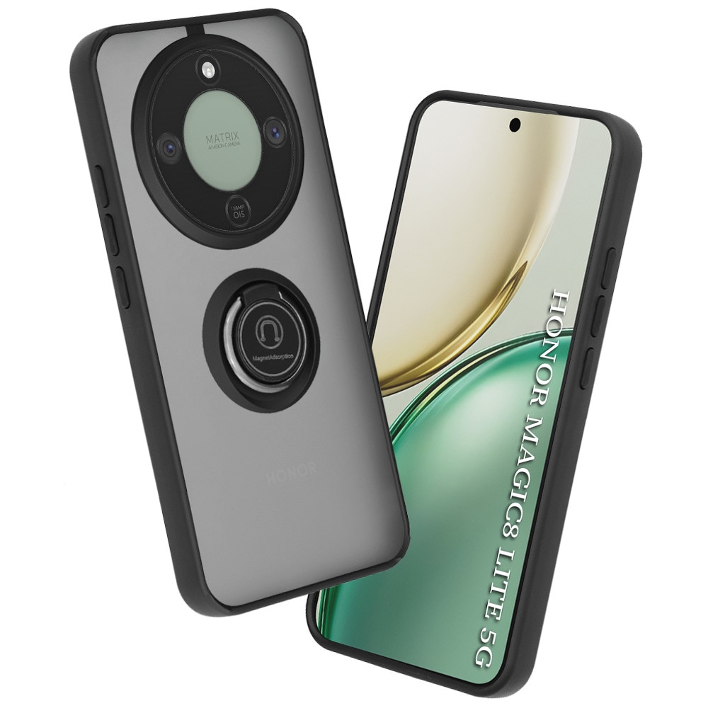 Husa de protectie pentru Honor Magic 8 Lite premium cu inel stand rotativ, suport magnetic si bumper anti-alunecare - negru