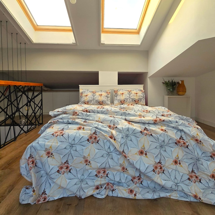 Спално бельо 4 части, 2 души, класически гладък плат, 100% памук, флорален декор - 14