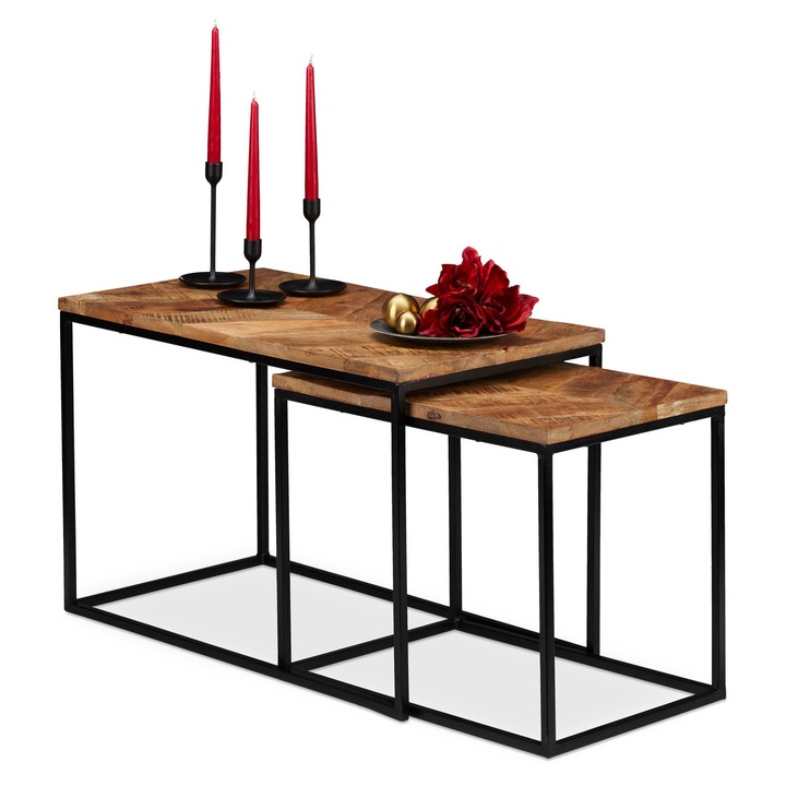 Set 2 masute de cafea Relaxdays, 55 X 38 X 45cm/ 77 x 43.5 x 50 cm, Lemn, Maro