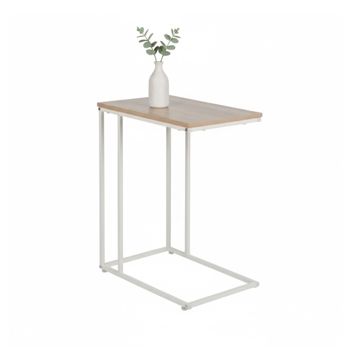 Masă laterală, Relaxdays, formă de C, MDF/metal, maro deschis, 35x50x64cm