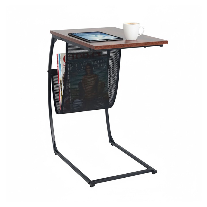 Masuta de cafea laterala Relaxdays, 35 x 51 x 64 cm, Suport pentru ziare, MDF/Fier, Maro
