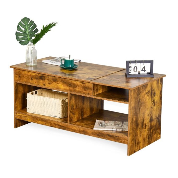 Masuta de cafea, Relaxdays, PAL, maro, 50x110x50cm, multifunctionala, raft reglabil