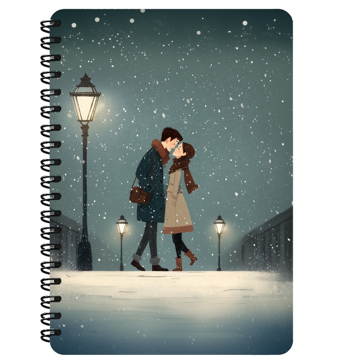 Agenda A5, Cuplu Iarna, 130 pagini, Coperta MDF, Spira Metalica