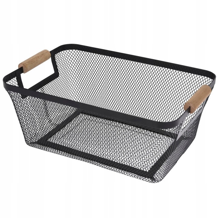 Кош за съхранение, Koopman, метален, черен, с дървени дръжки, 35,5x23x16см, вместимост 10л