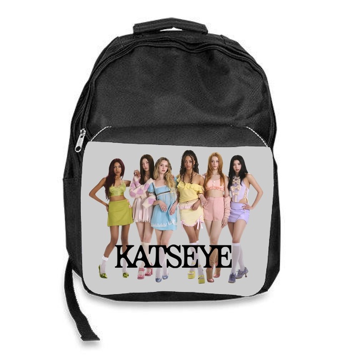 Ghiozdan școală Katseye Kpop trupa de fete, negru, 30x45x17cm, 20 l, 3 compartimente
