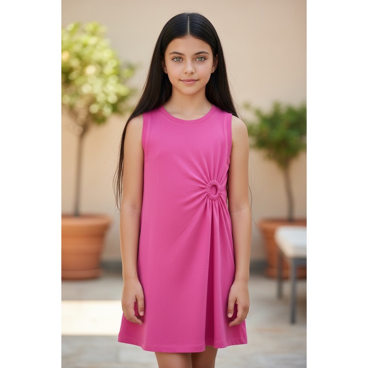 iDO lányka ruha elasztikus pamut dzsörzéből, ujjatlan, egyszínű, térd fölé érő hosszúságú, Rózsaszín