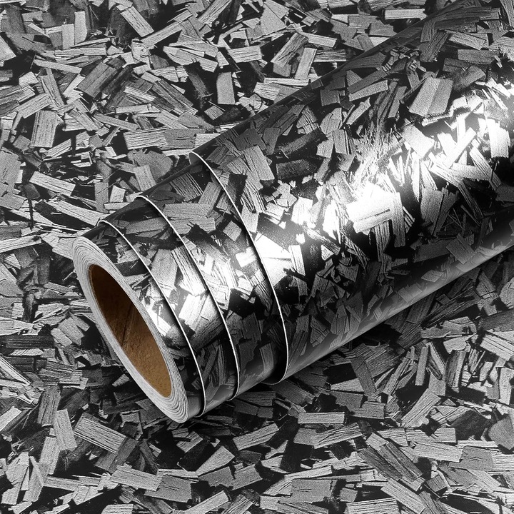 Folie adeziva imitatie lemn gri inchis, rola 40cmX10 m, autocolant impermeabil pentru mobilier, blat bucatarie, pereti si decor interior