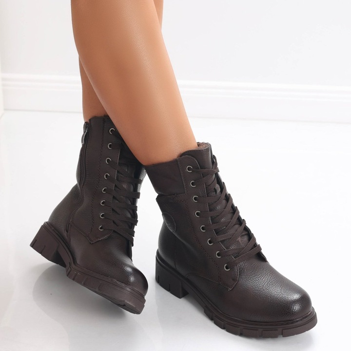 Ghete Dama Imblanite Maro din Piele Ecologica Juna, Maro