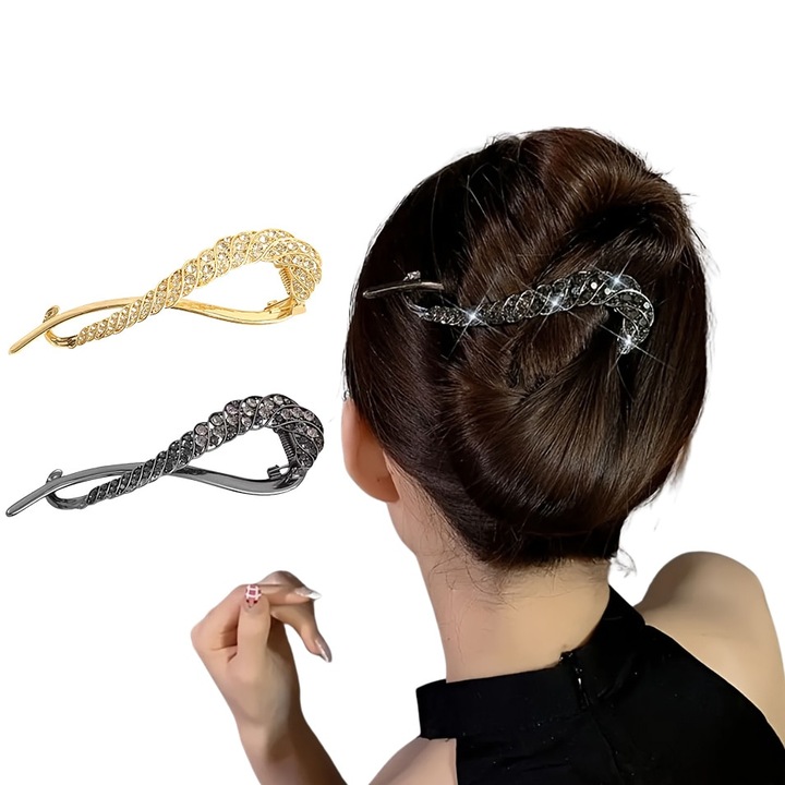 Комплект от 2 френски усукани шноли, усукани шноли със страс, френски щипки тип банан, 12х3.5см аксесоари за коса, кок, конска опашка