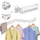 Suport de uscare pentru haine Wacorresi, extensibil si pliabil, 24 carlige rotative, retractabil cu carlige, usor de instalat, uscator de rufe cu capacitate mare de incarcare, pentru balcon, baie, dormitor,104.5cm, Alb