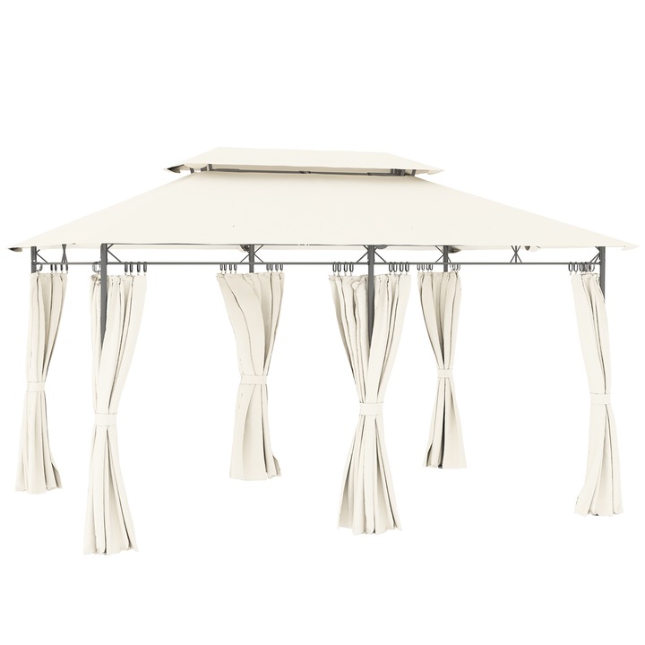Outsunny Pavilion de Gradina 3x4 m cu Perdele Detasabile, Acoperis Dublu si Structura Metalica, Crem