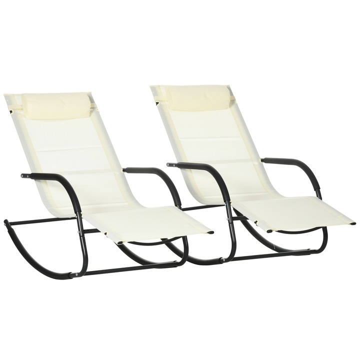 Outsunny 2 db hintaszék fejtámlával és karfával, 67x144x87 cm, szürke és bézs