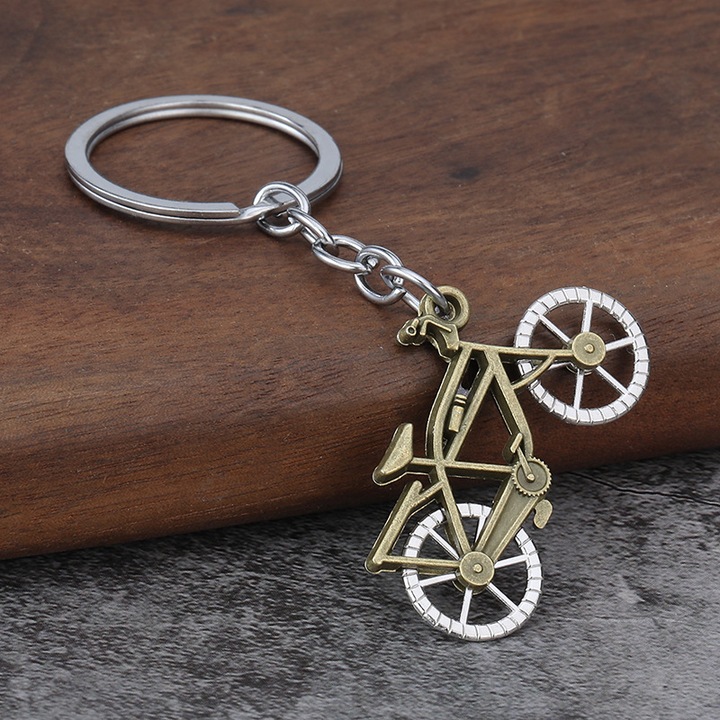 Breloc Pandantiv Bicicleta Miniatura, din Aliaj Metalic, Tematica Retro Creativa, Bronz Antic rosu