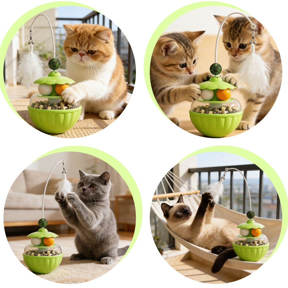 Jucarie interactiva 3-in-1 pentru pisici si distribuitor, design Pisica ...