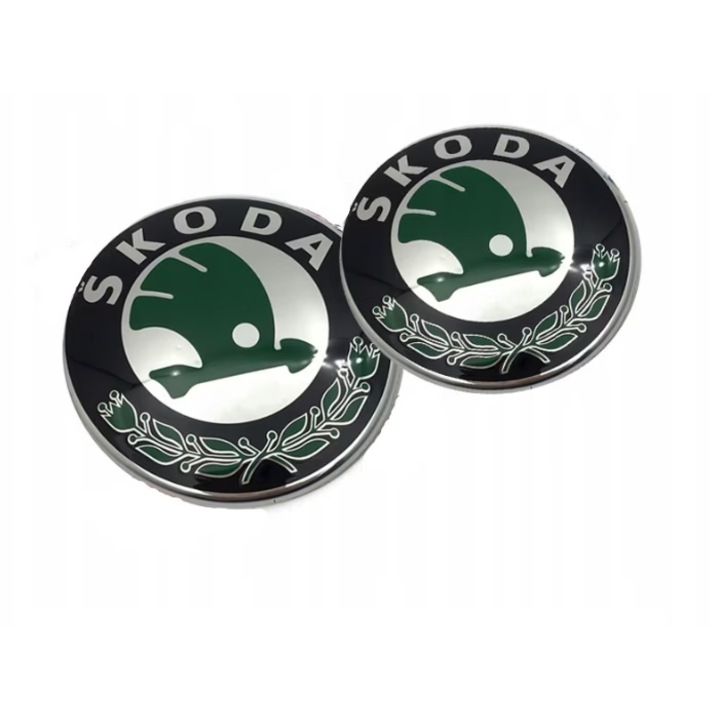 Set 2 Embleme Autoadezive 79mm si 88mm cu fixare rapida, compatibile Skoda