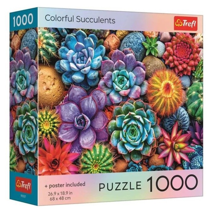 Puzzle Trefl 1000 piese suculente colorate cu poster inclus, multicolor, pentru 12 ani+