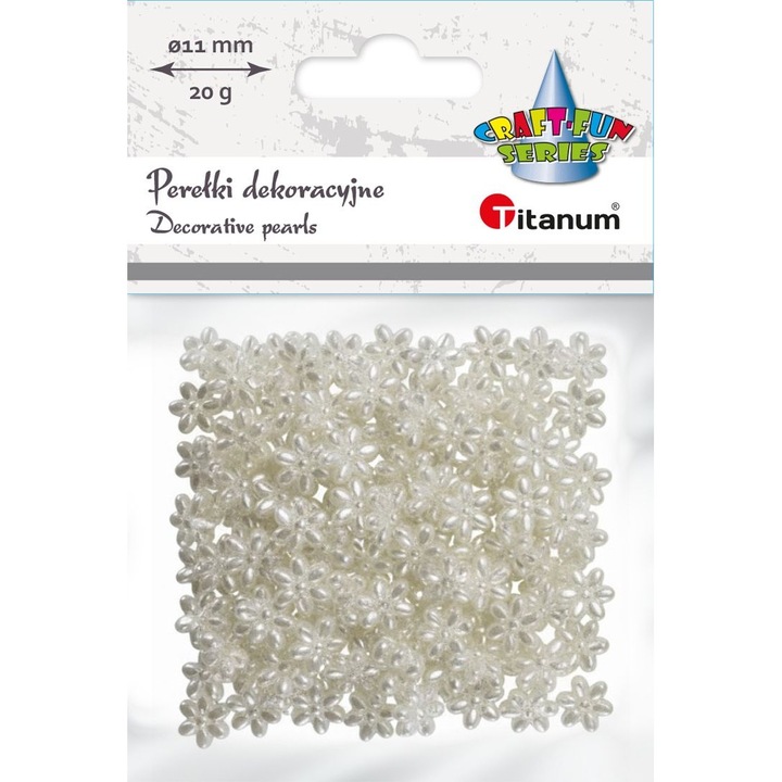 Titanum díszgyöngyök, virágok, 11mm, fehér, 20g