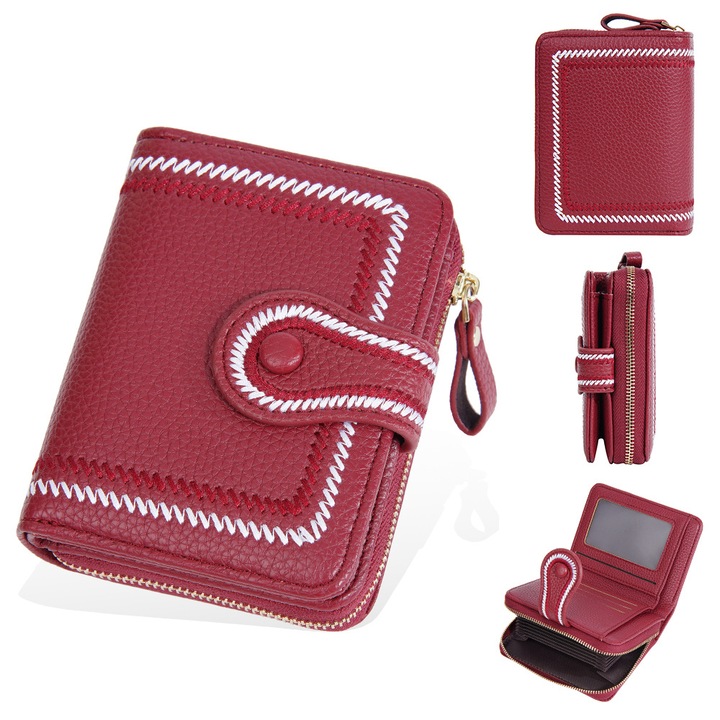 Дамски портфейл с катарама и цип, поставка за карти, многоцветен, голям капацитет