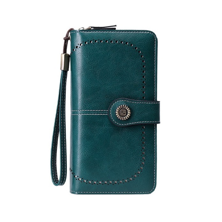 Дамски портфейл, ретро дизайн, голям капацитет, водоустойчив, син