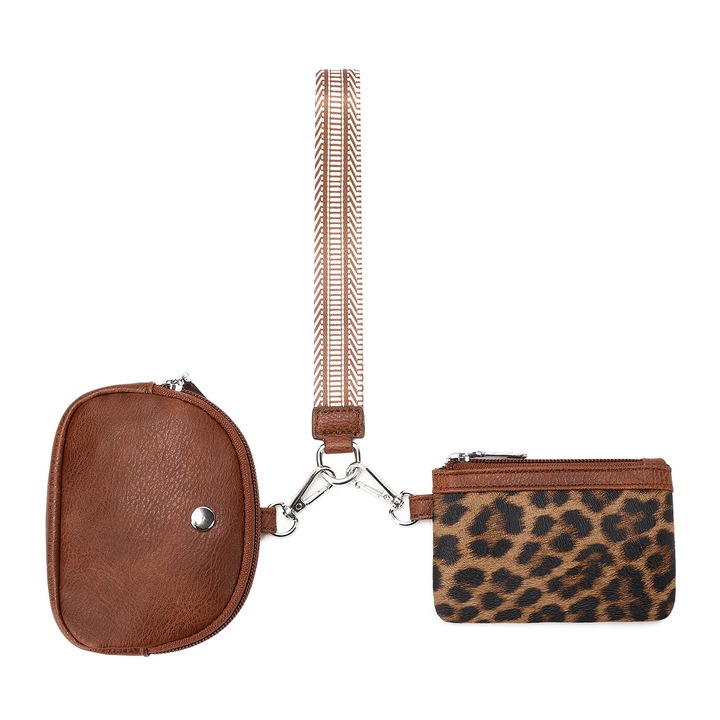 Дамски портфейл с цип, комплект от 2 части, цветен принт, голям капацитет, 12х8см