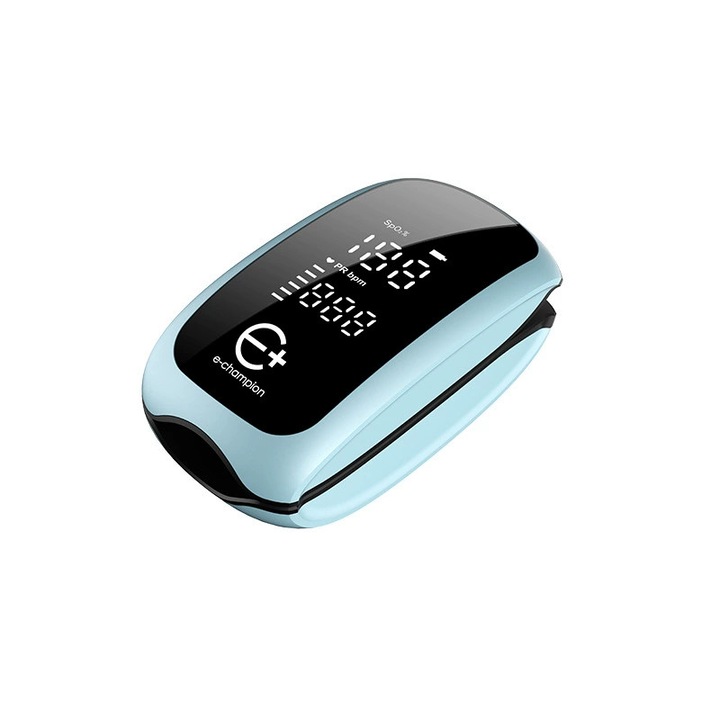 Пулсов оксиметър, с дизайн за пръст, открива кислородна насыщеност, небесно син цвят