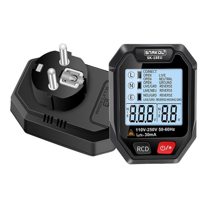 Tester de prize - Dispozitiv compact de diagnosticare cu afisaj LCD. Verifica circuitele, detecteaza defectele din instalatiile electrice. Ideal pentru siguranta si inspectia locuintei