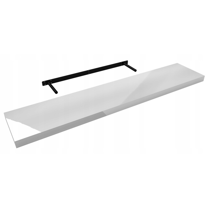 Raft De Perete Suspendat, INTEGRI, Model Fsg, Montare Invizibila, Suporturi Ascunse In Raft, Calitate Inalta, Orificii De Montare Suplimentare, Capacitate Mare De Incarcare, Design Elegant, 118 x 23 cm, Alb Lucios