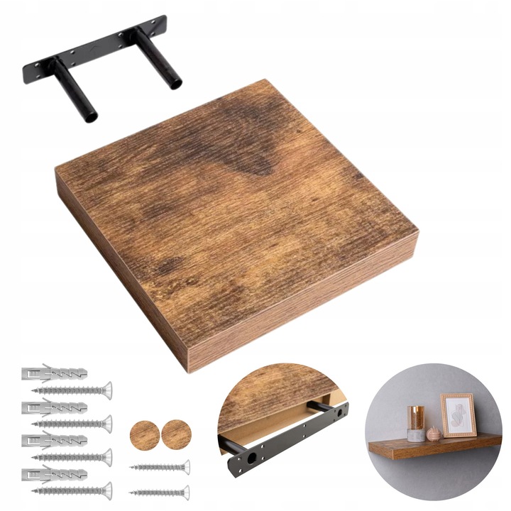 Raft De Perete Suspendat, INTEGRI, Model Hylly, Montare Invizibila, Suporturi Ascunse In Raft, Calitate Inalta, Orificii De Montaj Suplimentare, Capacitate Mare De Incarcare, Design Elegant, 23 x 23 cm, Alb