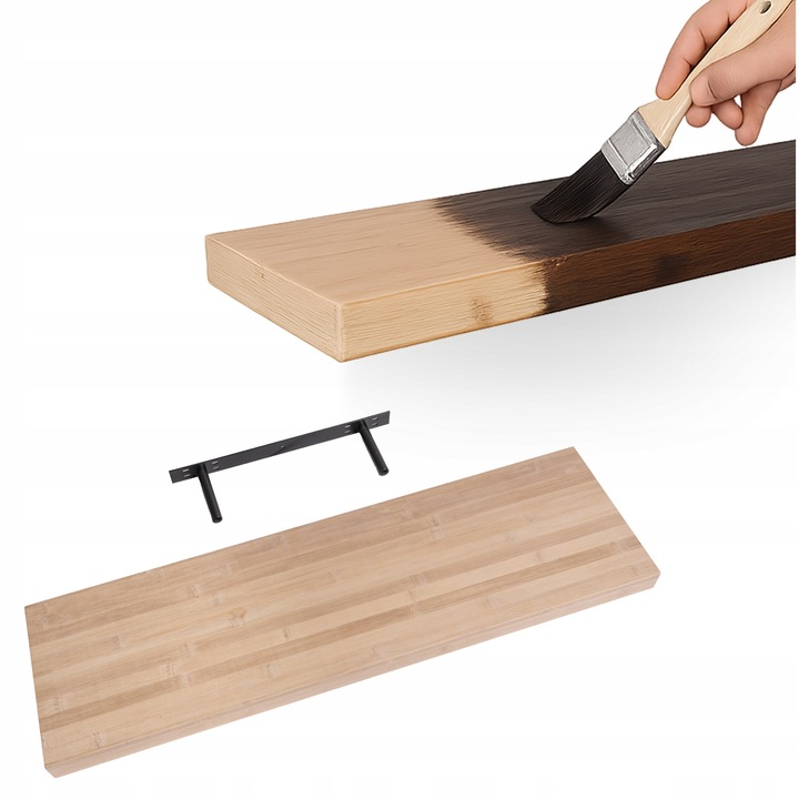 Raft De Perete Suspendat, INTEGRI, Model Luonto, Montare Invizibila, Suporturi Ascunse In Raft, Calitate Inalta, Orificii De Montaj Suplimentare, Capacitate Mare De Incarcare, Design Elegant, 80 x 23 cm, Bambus